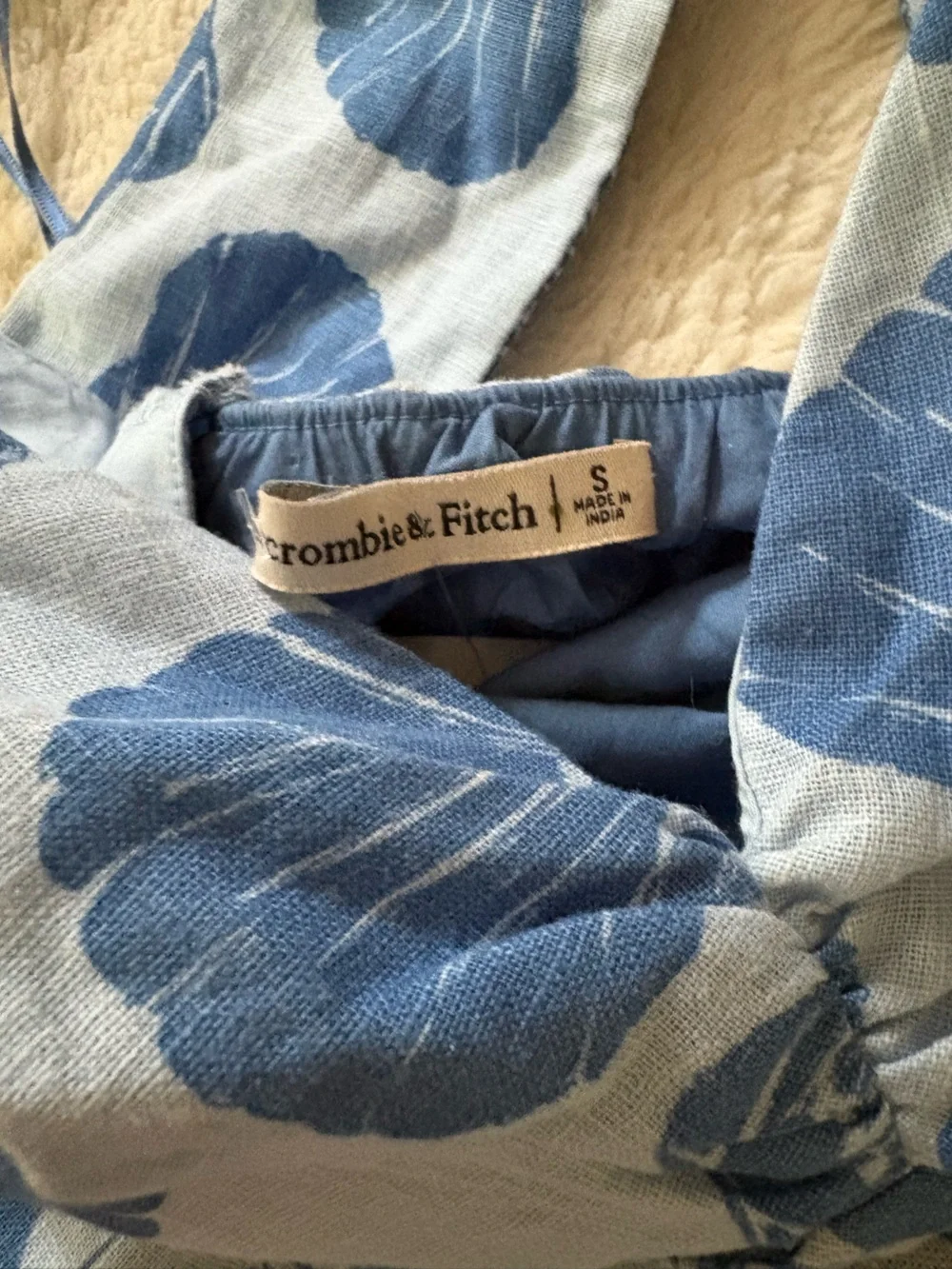 Abercrombie & Fitch Blue and White Shell-Print Cutout Maxi Dress